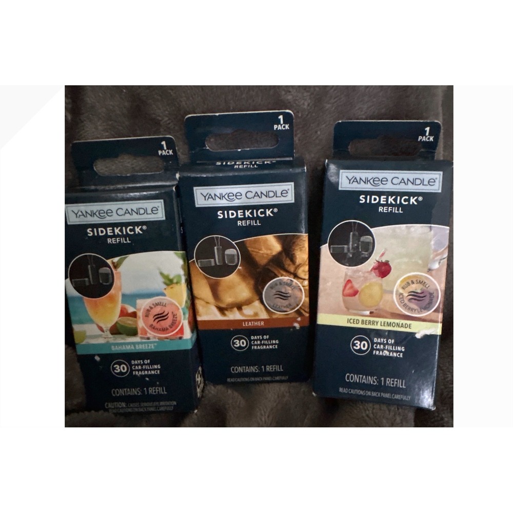 Yankee Candle Sidekick Car Fragrance Refill Lot Bahama Breeze Leather Berry 3pk